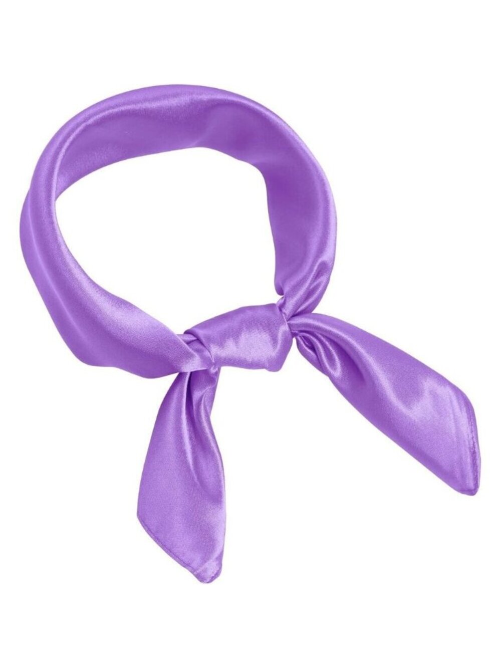 Women Light Purple Chiffon Square Ribbon Neck Scarf Satin Handkerchief Halloween